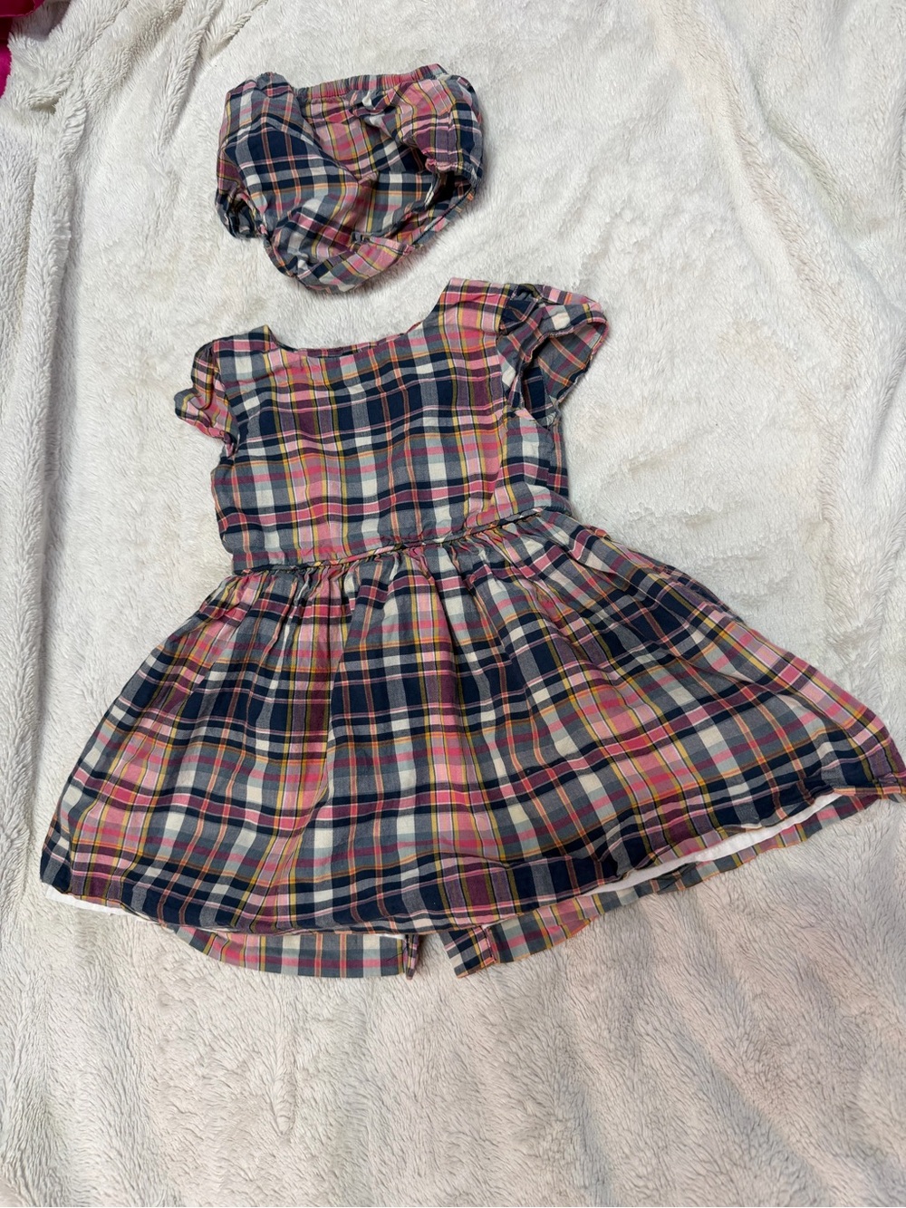 Ralph Lauren Pink Navy Plaid Cotton Dress with Diaper Cover